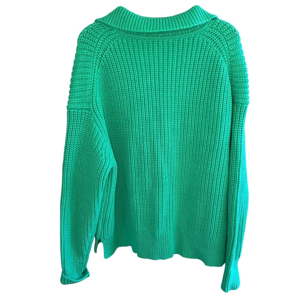 J.Crew Ribbed‎ Cotton Johnny-Collar Sweater Pullover Green Cotton Women L XL - Picture 6 of 10